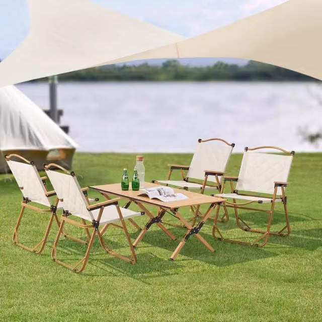 Set Mobili da Giardino Botrugno casa.pro Pieghevole in Alluminio Verniciato Beige – 1