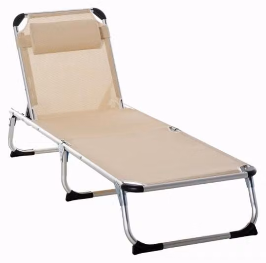 Sedia da giardino in alluminio, regolabile su 5 posizioni, pieghevole, ergonomica, beige, 170 x 60 x 76 cm, per giardino e terrazza