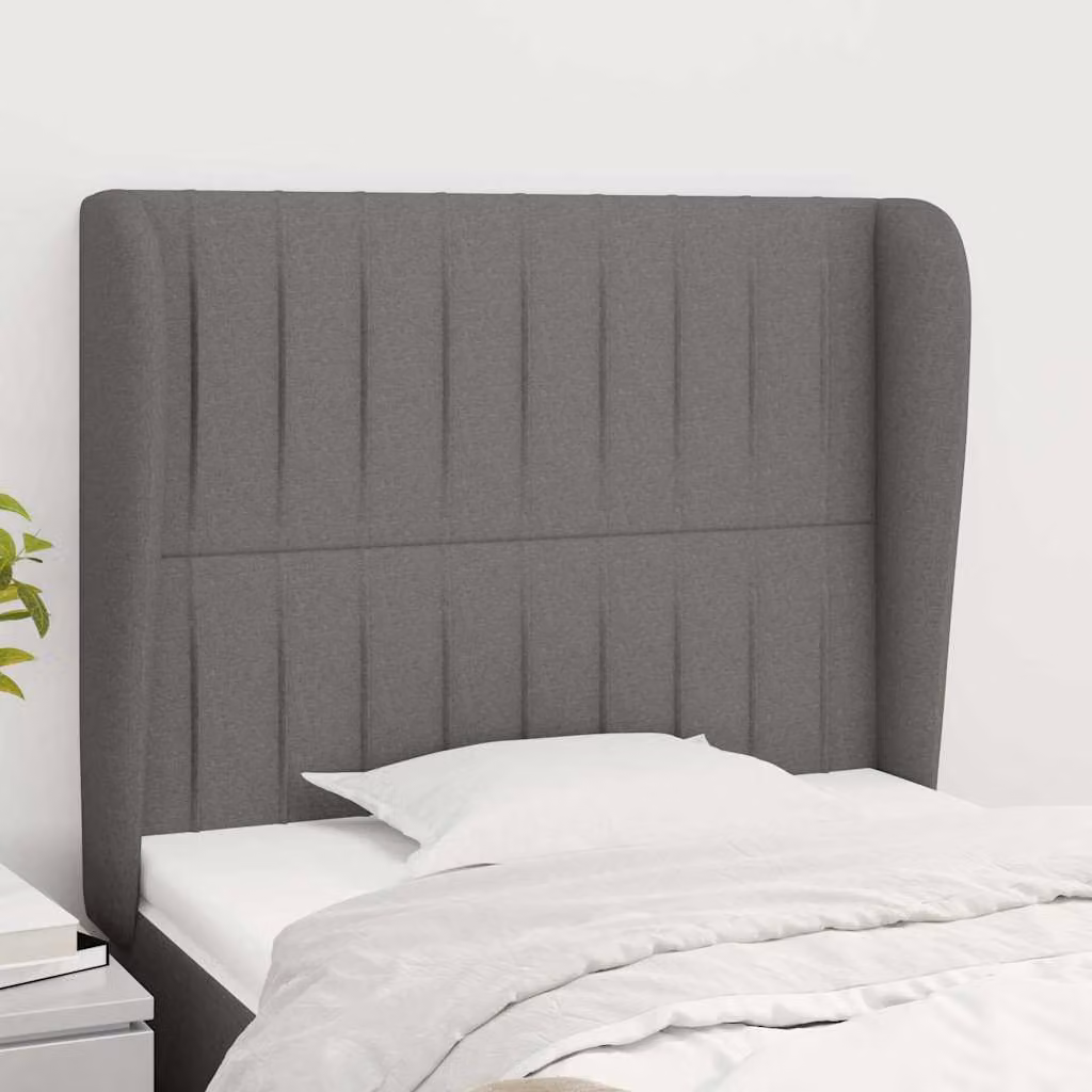 Testiera ad orecchio vidaXL in tessuto grigio scuro con struttura in legno L: 93 cm, P: 23 cm, H: 118-128 cm