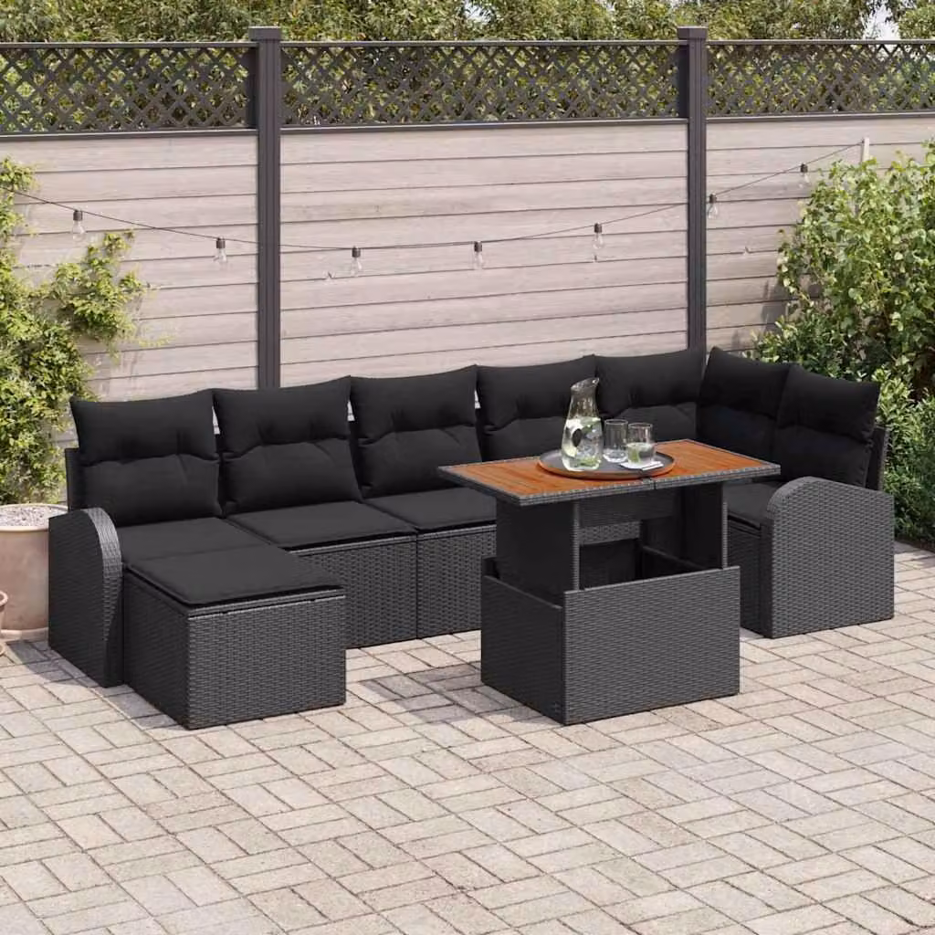 Maison Exclusive - Set da giardino composto da 8 pezzi, divano in rattan sintetico nero