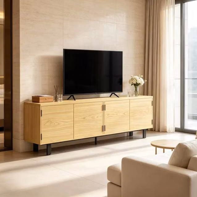 Mobile TV 180 cm effetto legno naturale con 4 ante a pressione
