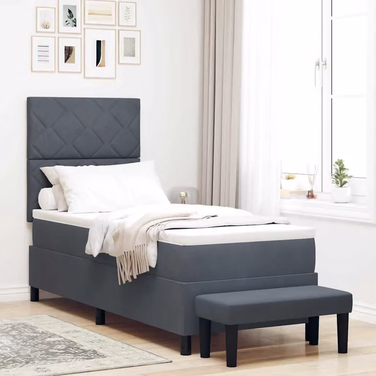 Letto a molle con testiera vidaXL in velluto grigio, L 80 cm x P 200 cm, H 128 cm