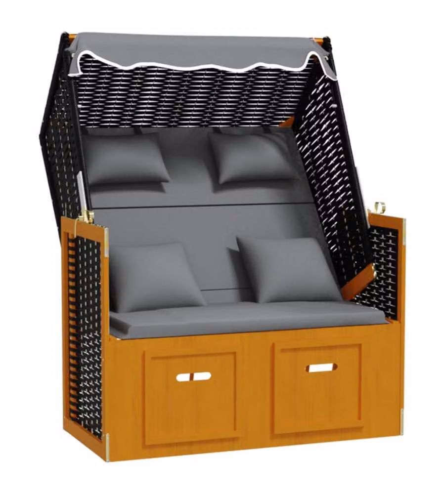 Sedia a sdraio con cuscino vidaXL in polyrattan e legno massello di abete, colori nero, antracite e grigio – 2