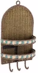 Porta oggetti da parete KYA con 3 ganci, colore turchese e marrone, L: 31 cm, P: 17 cm, H: 60 cm