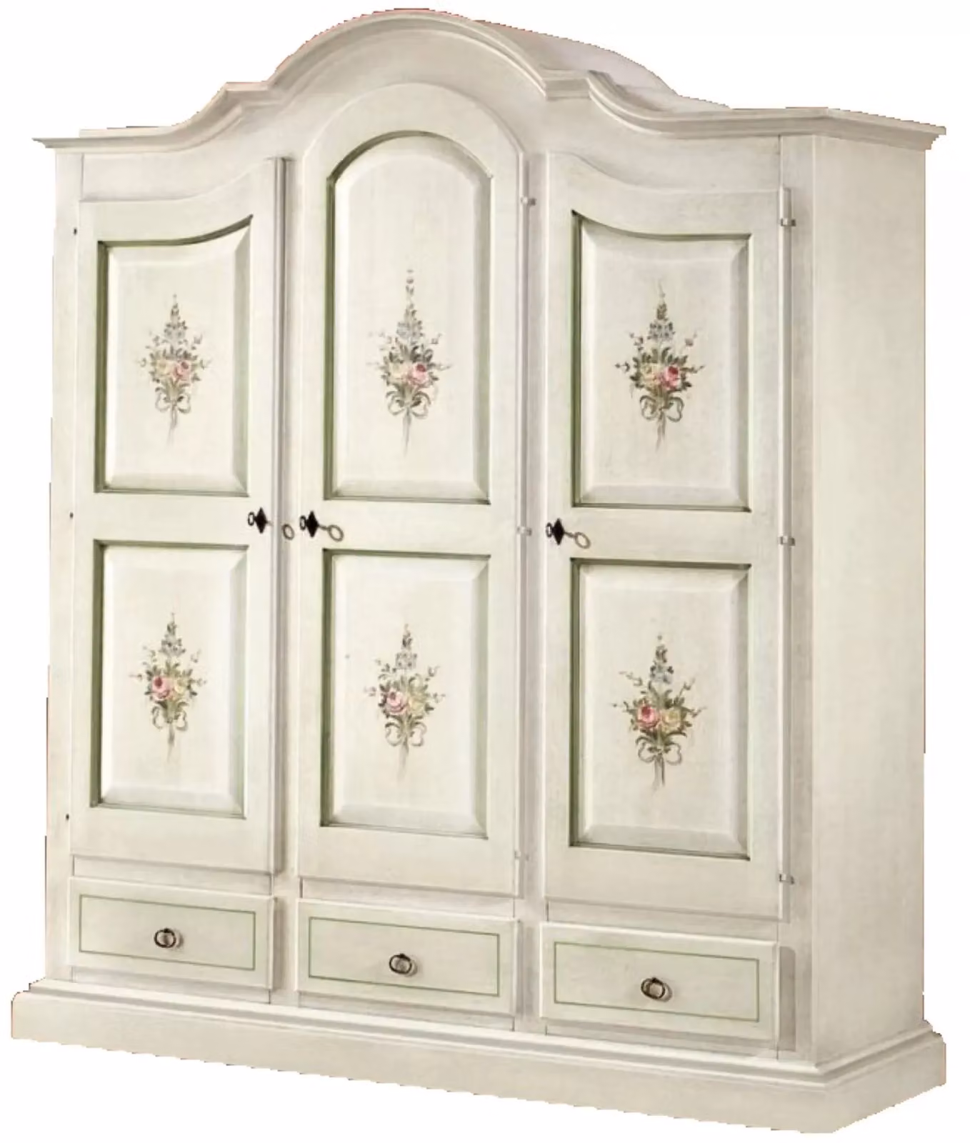 Armadio classico a 3 ante Mobili 2G con cassetti integrati, bianco e verde legno, L: 185 cm, P: 62 cm, H: 220 cm – 1