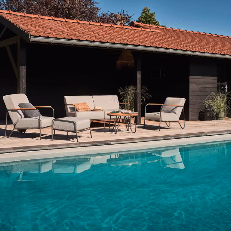 Set da giardino in teak per 4 persone con tavolino basso - Oviala Lusaka