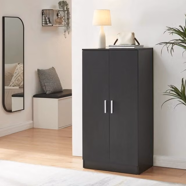 Scarpiera Notribontaa en.casa con ante a battente e ripiani interni, colore nero, L: 108 cm, P: 35 cm, H: 55 cm