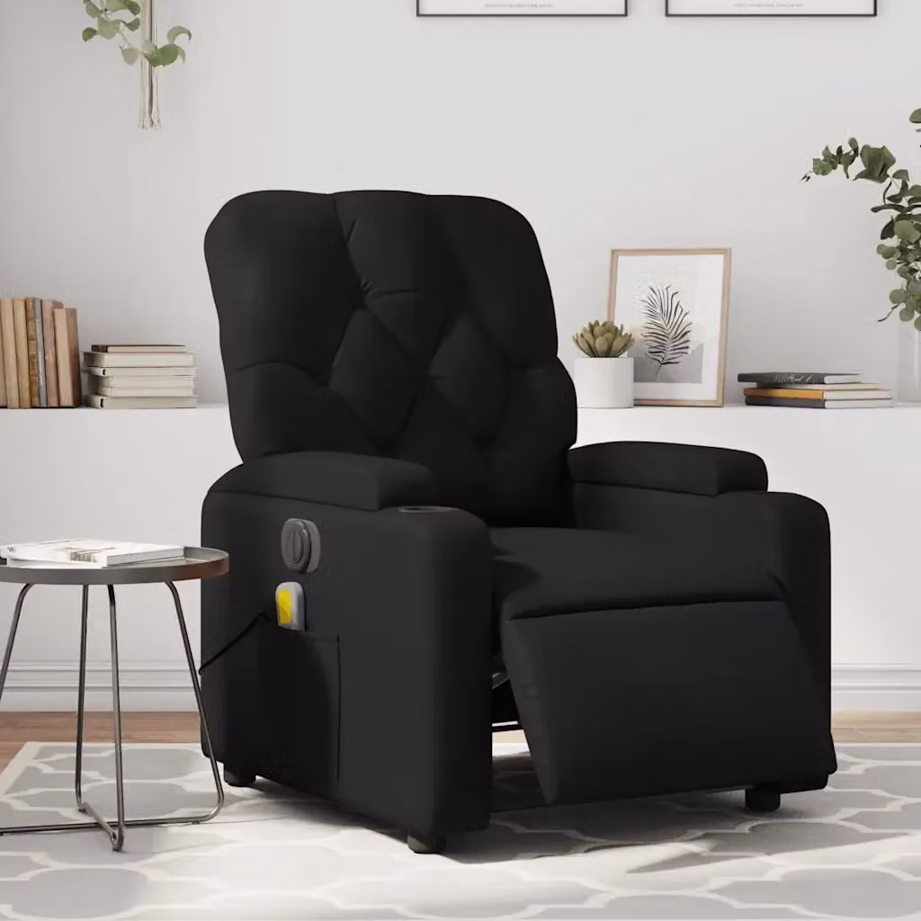 Poltrona Relax Reclinabile Elettrica in Similpelle Nera con Braccioli e Struttura in Metallo e Legno – 2
