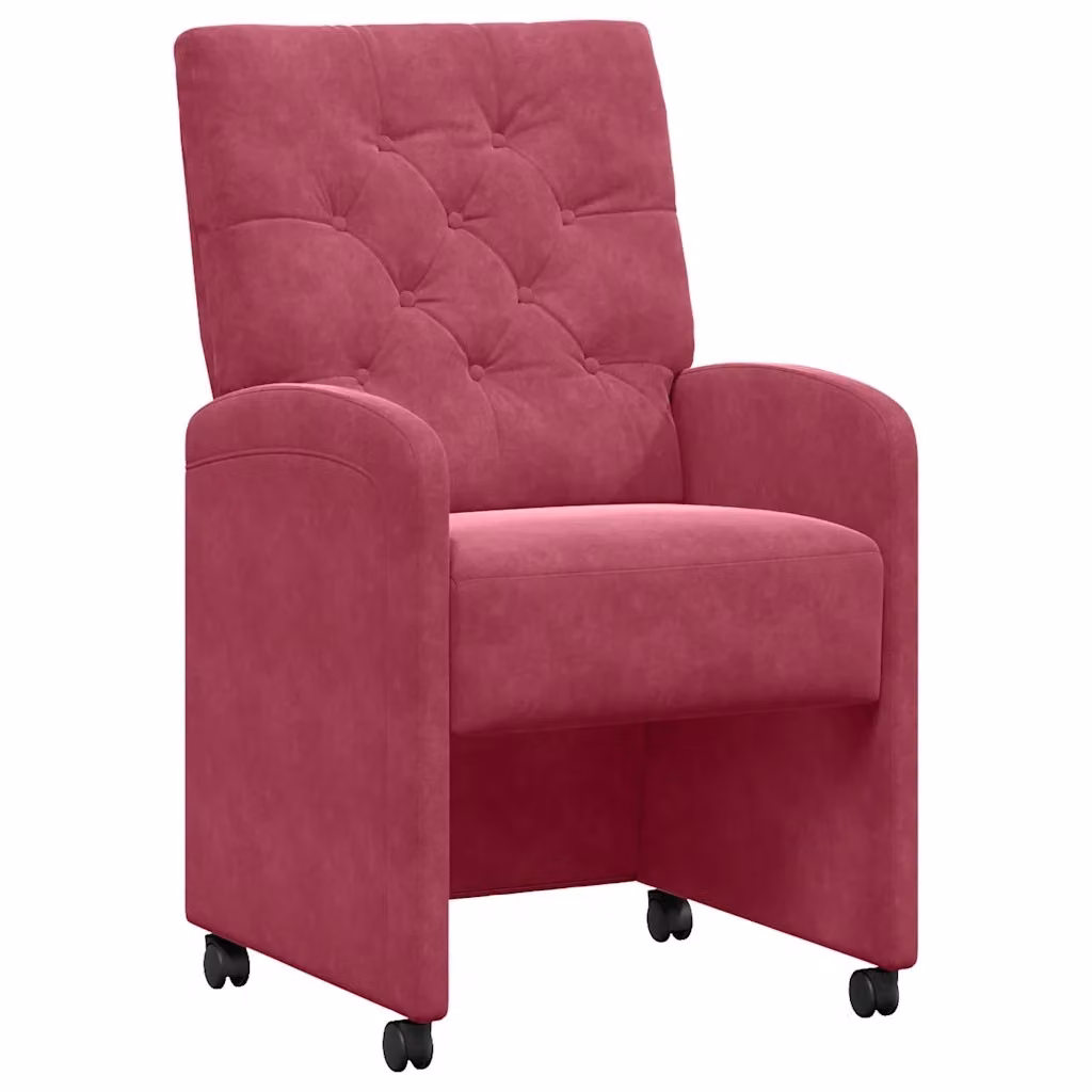 Set di 2 sedie da pranzo vidaXL con ruote in velluto rosso vino L: 58 cm, P: 67 cm, H: 97 cm – 2