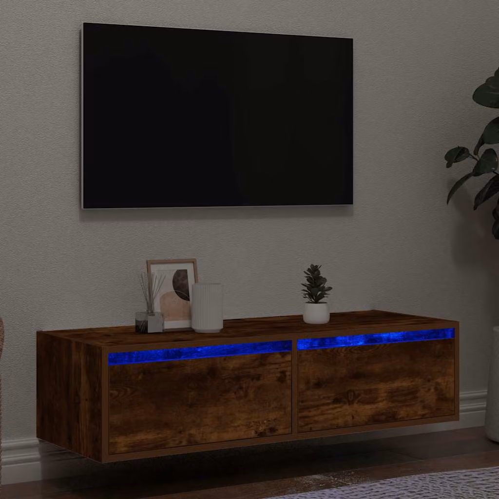 vidaXL Mobile Porta TV con Luci LED in Rovere Fumo, L 100 cm x P 35,5 cm x H 25 cm