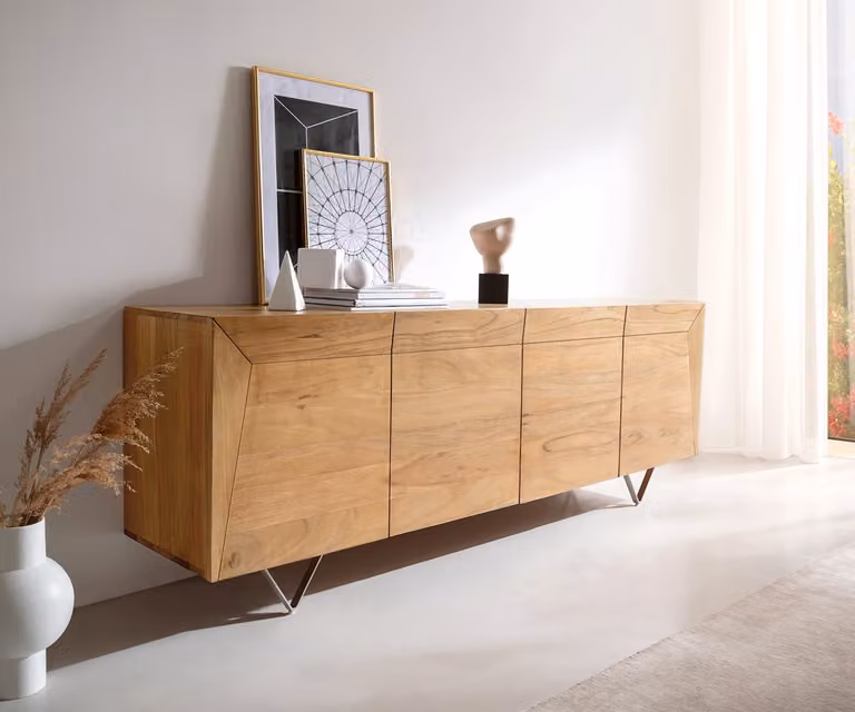 DELIFE Credenza Kayu 200x40x70 cm Acacia naturale 4 ante Piedi a V