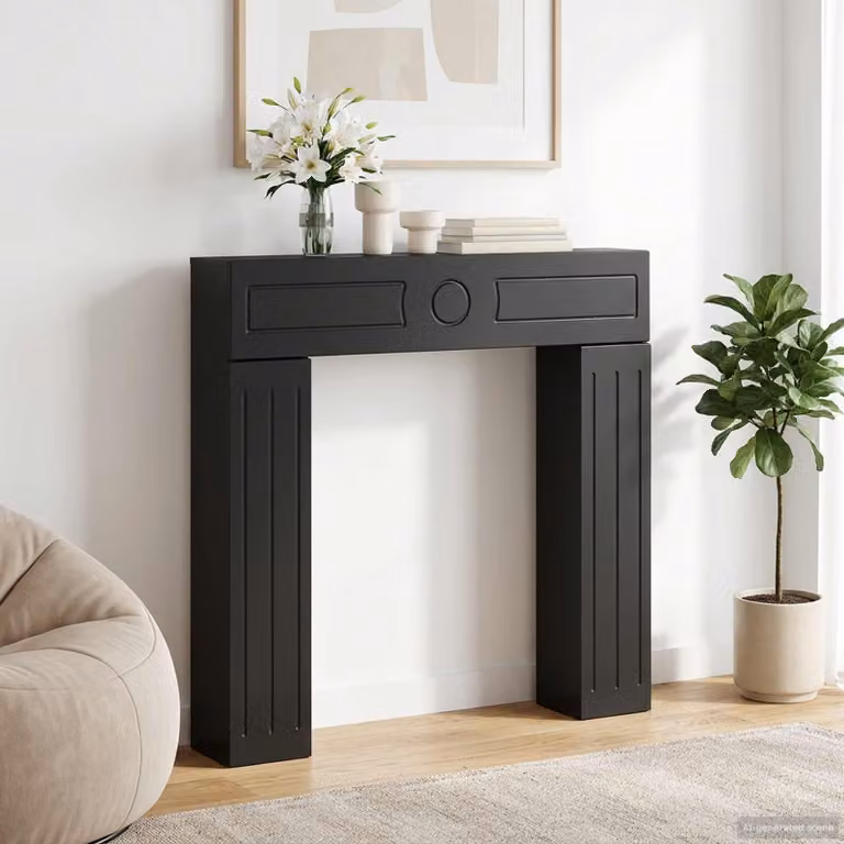 Cornice per camino moderna vidaXL in legno, colore nero, L: 102 cm, H: 100,5 cm, P: 18 cm