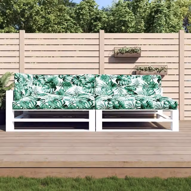 Set di 5 cuscini per pallet vidaXL con motivo a foglie, colore verde, in poliestere resistente all'acqua e ai raggi UV, L/P/H: 120 x 80 x 12 cm