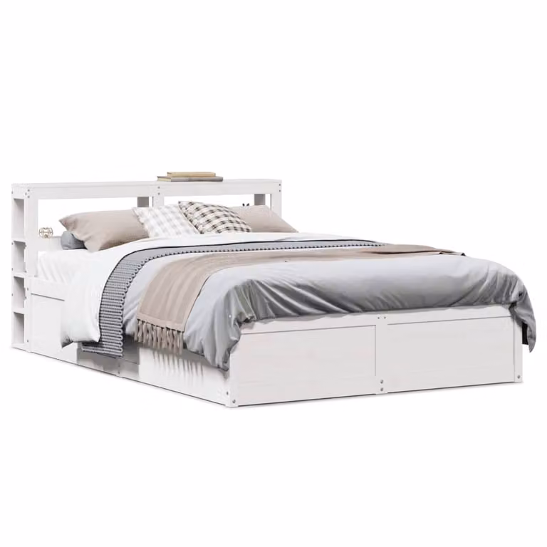 vidaXL Letto con Testiera in Legno Massello di Pino Bianco e Doghe in Legno L/P/H: 120 x 200 cm