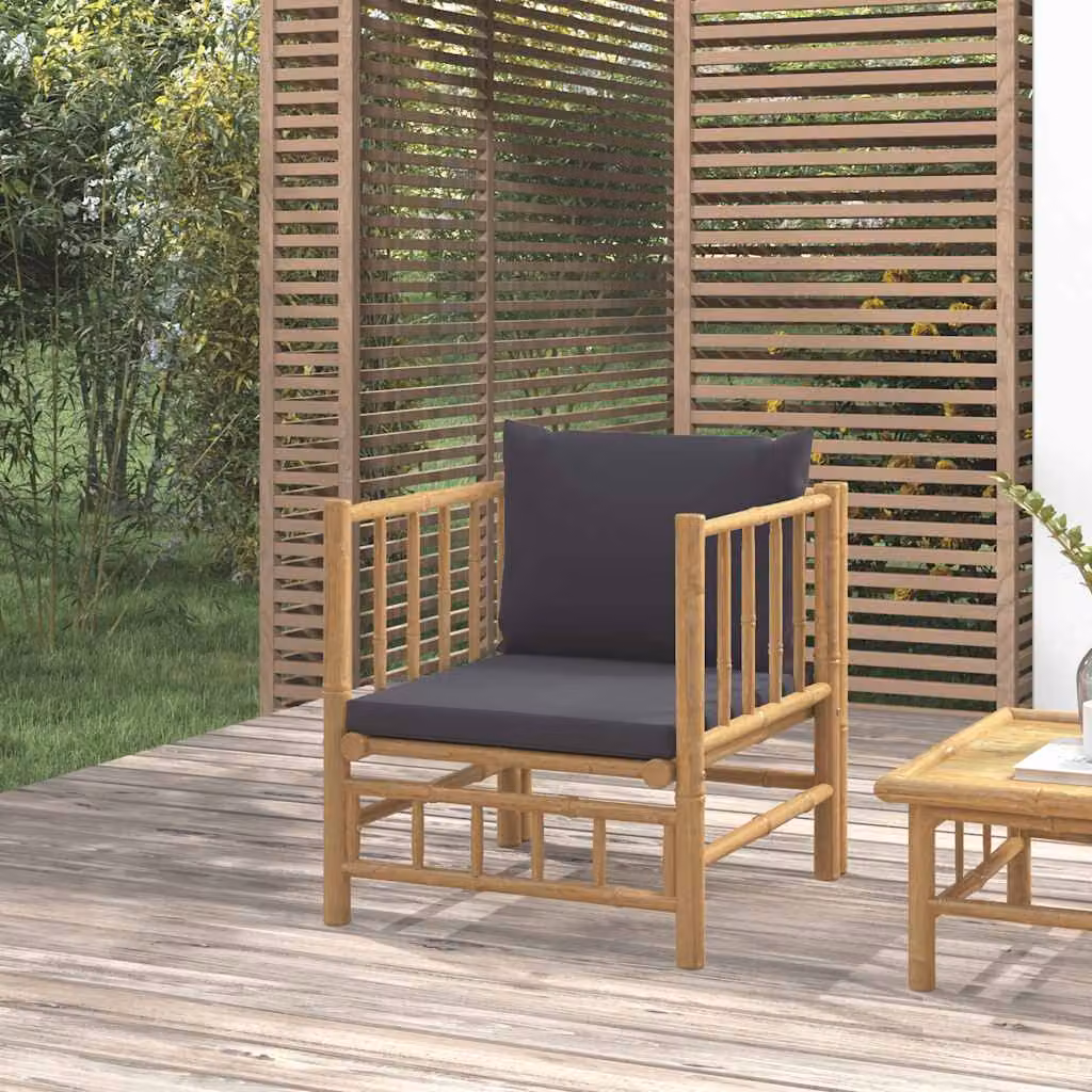 vidaXL Divano da Giardino Moderno in Legno di Bambù con Cuscini in Tessuto Grigio