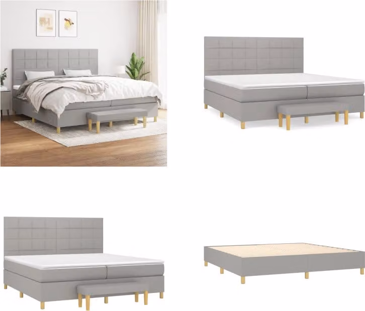 vidaXL Letto a molle con materasso in tessuto grigio chiaro 200x200 cm - Letto a molle - Boxspringbetten - Bett - Schlafzimmermöbel