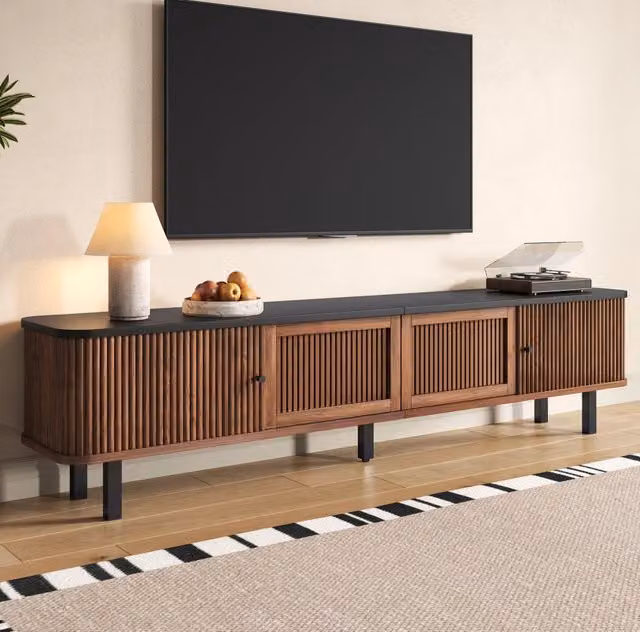 Mobile TV 190x35x45 cm in MDF e truciolare color noce, salvaspazio per soggiorno -