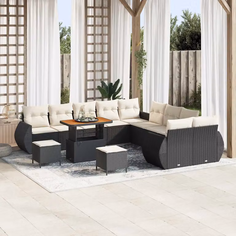 Set Divano da Giardino vidaXL 13 Pezzi Moderno con Cuscini Nero e Beige