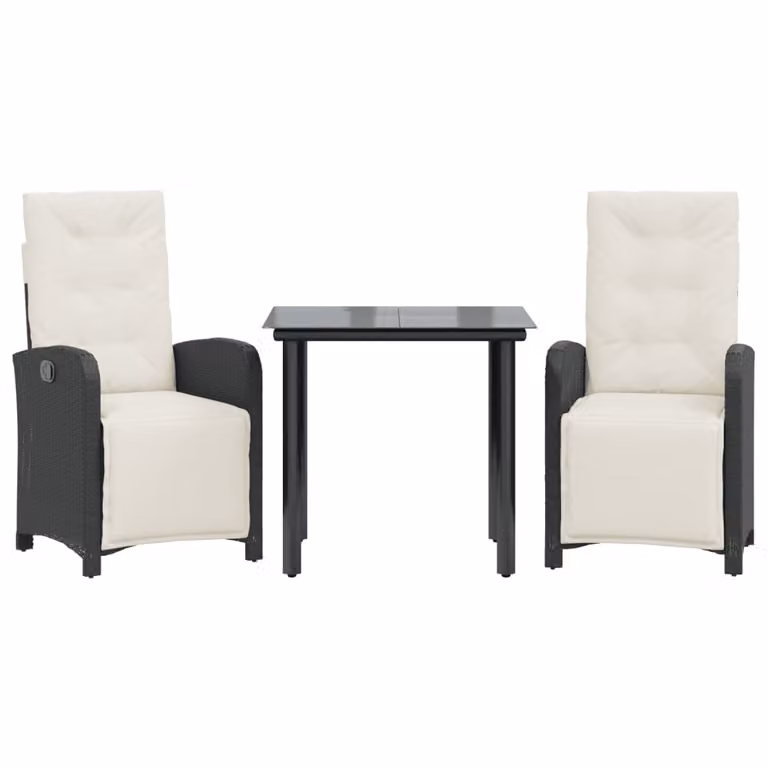 Set da Bistrò 3 pz con Cuscini Nero in Polyrattan