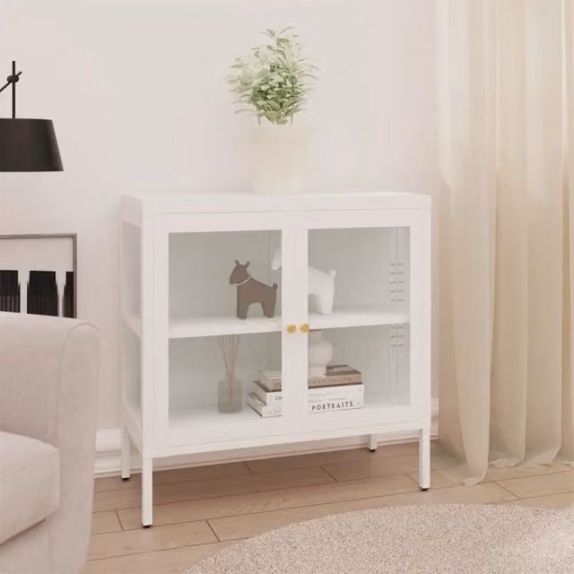Credenza bianca classica vidaXL in metallo laccato e vetro L/P/H: 70 x 35 x 70 cm