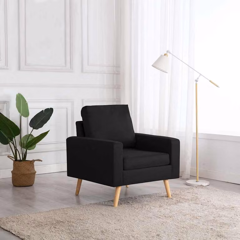 Poltrona moderna vidaXL in tessuto nero con struttura in legno e braccioli