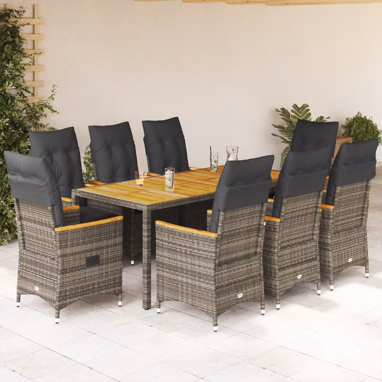 vidaXL Set da Pranzo da Giardino 9 pz in Polyrattan e Legno di Acacia Grigio