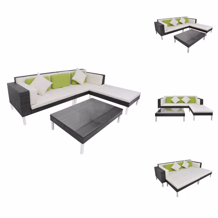 vidaXL Set da salotto da giardino 4 pezzi con cuscini in poly rattan nero - Set di mobili da giardino