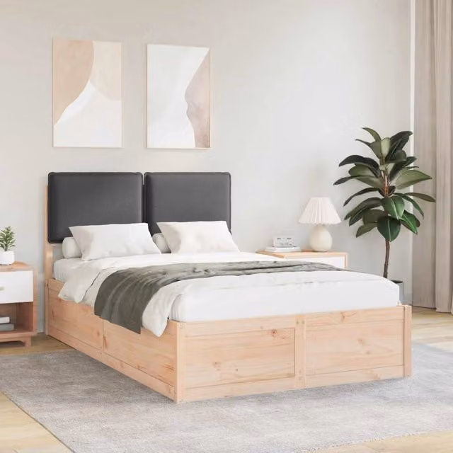 Letto con testiera rivestita vidaXL in legno di pino e tessuto grigio L/P: 120 x 200 cm