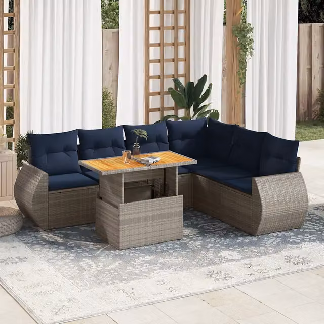 Set Divani da Giardino 7 pz con Cuscini Grigio in Polyrattan 3327274
