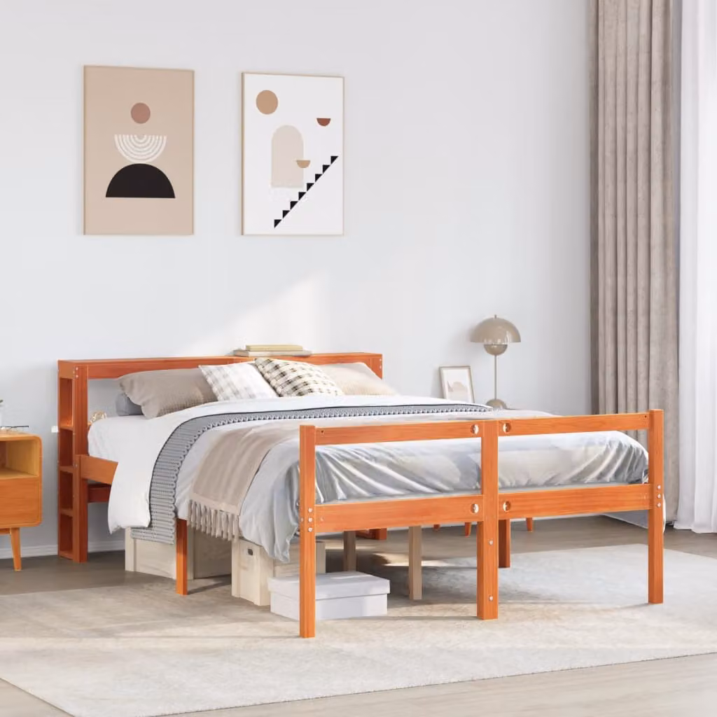 vidaXL Giroletto con Testiera in Legno di Pino Massello, Colore Marrone Cera, L/P/H: 120 x 200 cm – 1