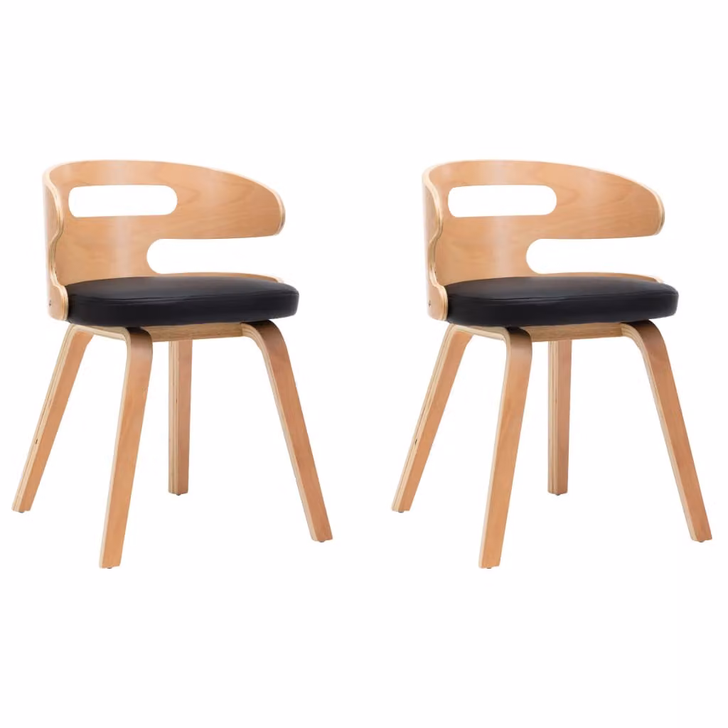 Sedie da Pranzo 2 pz Nere in Legno Curvato e Pelle finta