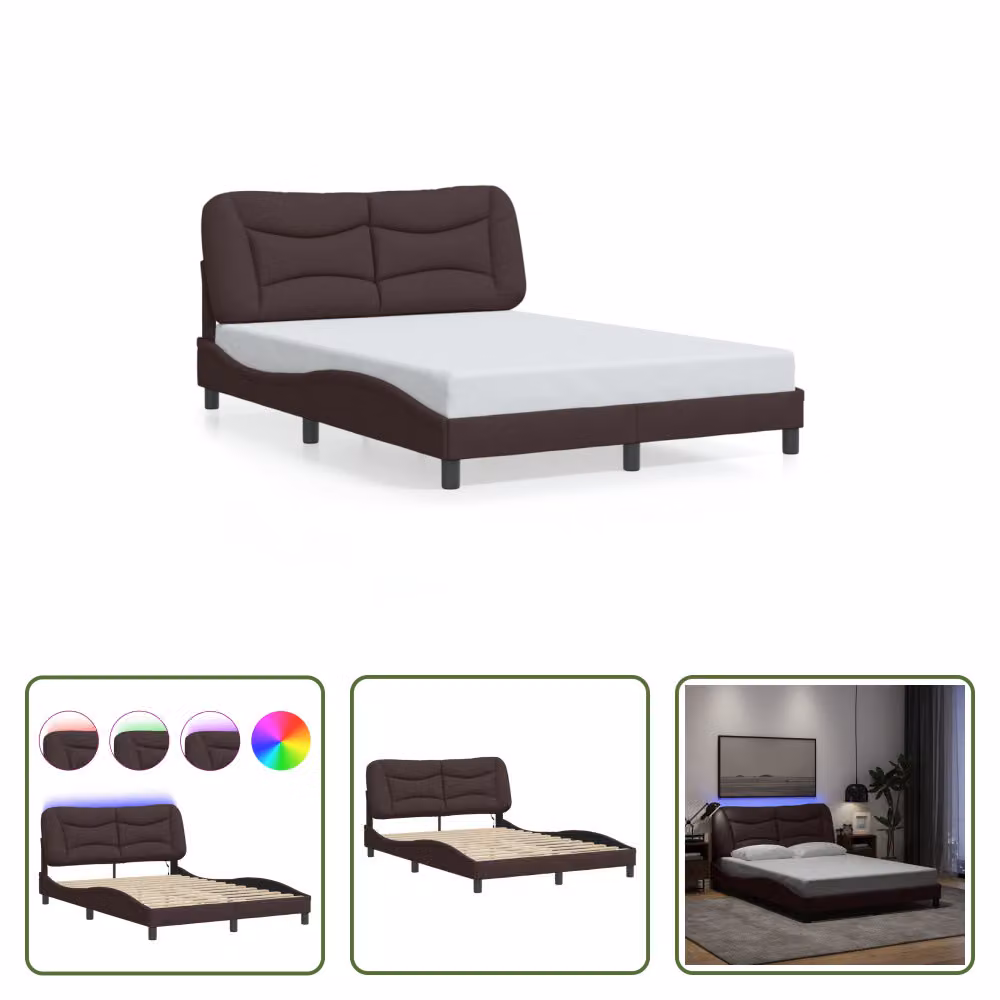 The Living Store Struttura letto con LED in tessuto marrone scuro 140x190 cm