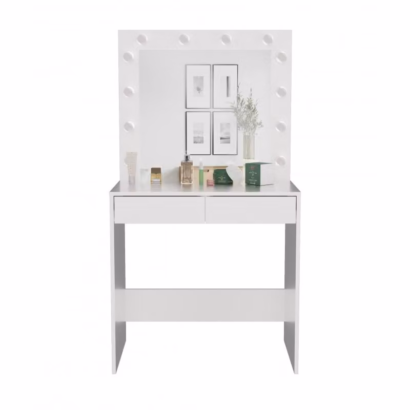 Tavolino da toilette ROMERA - bianco opaco + specchio e illuminazione a LED GRATIS