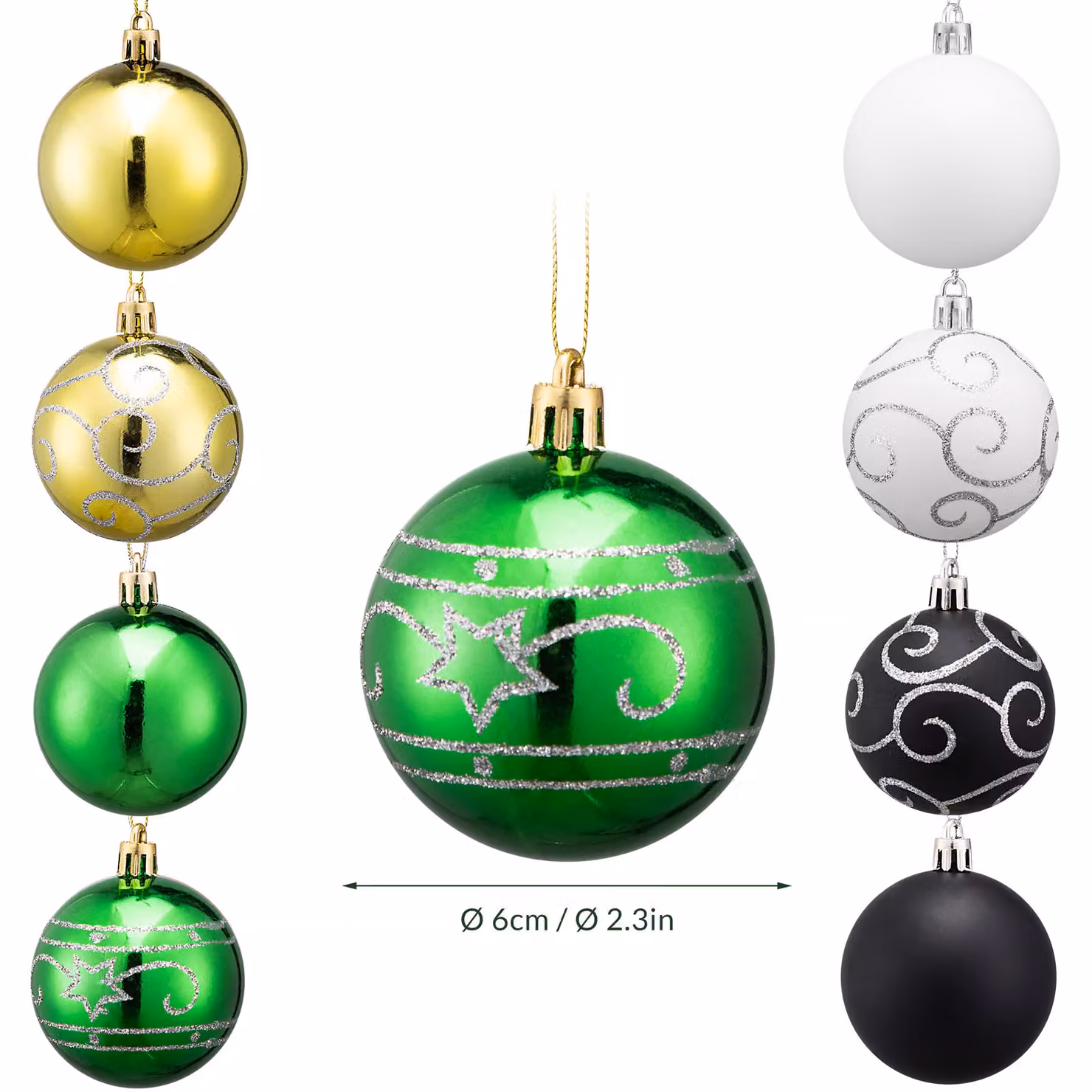 Set di 48 palline di Natale Casaria verdi e multicolore in plastica per decorazioni sospese – 2