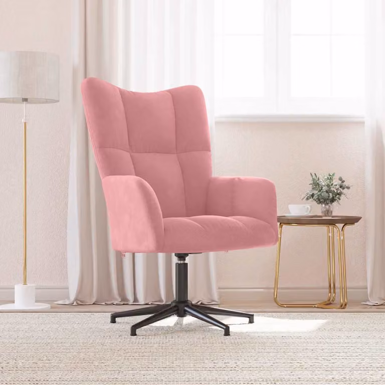 Sedia Relax vidaXL in Velluto Rosa con Braccioli e Base Girevole 360 Gradi