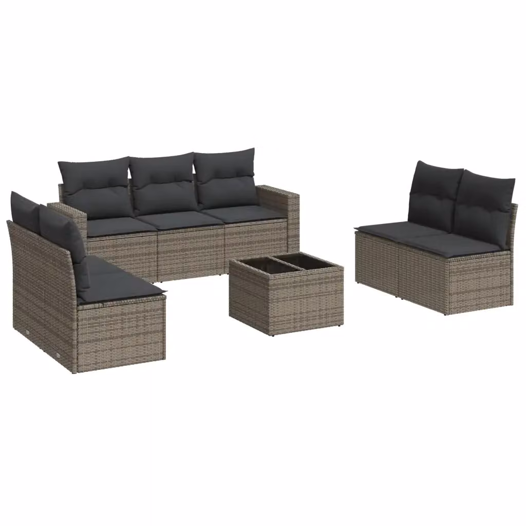 Set Divano da Giardino vidaXL 8 pz in Polyrattan Grigio con Cuscini e Tavolino – 2