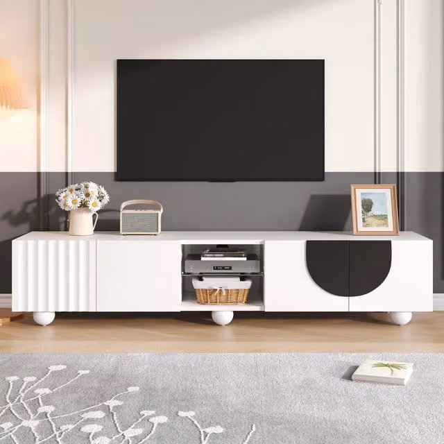 Mobile TV moderno bianco e nero 180 x 40 x 41,5 cm con apertura push-to-open