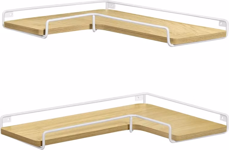 Mensole galleggianti Vasagle, set di 2, mensole angolari a L per la parete, mensola angolare in stile industriale, per soggiorno, camera da letto o cucina, rovere naturale