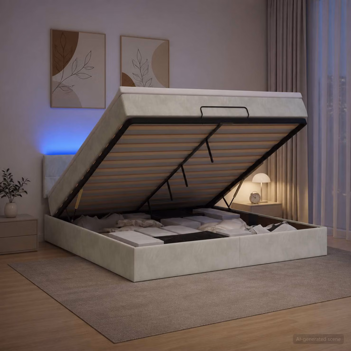 Letto Ottomano con Materasso e LED vidaXL, Grigio Chiaro, L/P/H: 140 x 200 x 88 cm