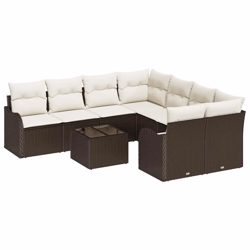 Set Divano da Giardino vidaXL 9 Pezzi a Forma di U Marrone con Cuscini e Tavolino – 2