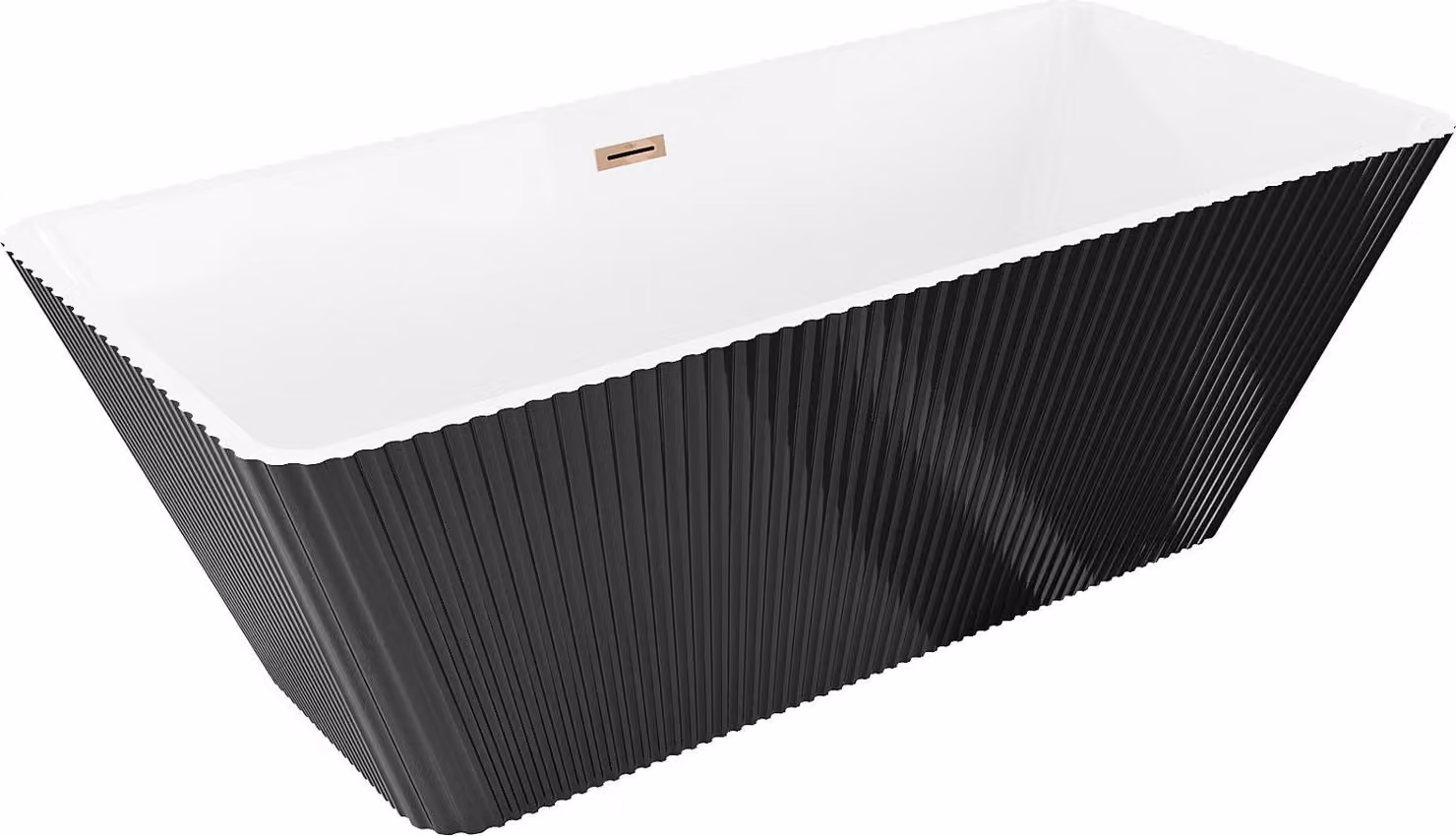Mexen Tava vasca da bagno autoportante rigata 170 x 75 cm, bianca/nera, troppopieno oro rosa - 52851707575-60