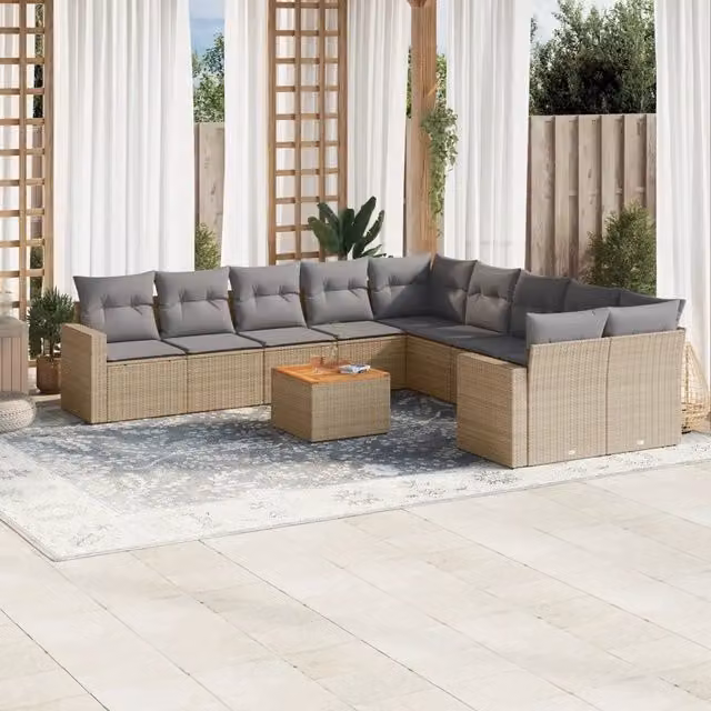 vidaXL Set Divano da Giardino a L 11 pz in Polyrattan con Cuscini Beige e Grigio