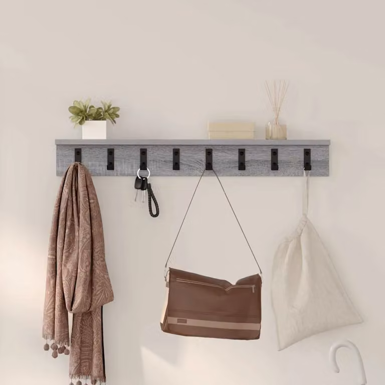 vidaXL Appendiabiti a muro moderno in MDF Grigio con ganci distribuiti L: 80 cm, P: 10,5 cm, H: 10,5 cm