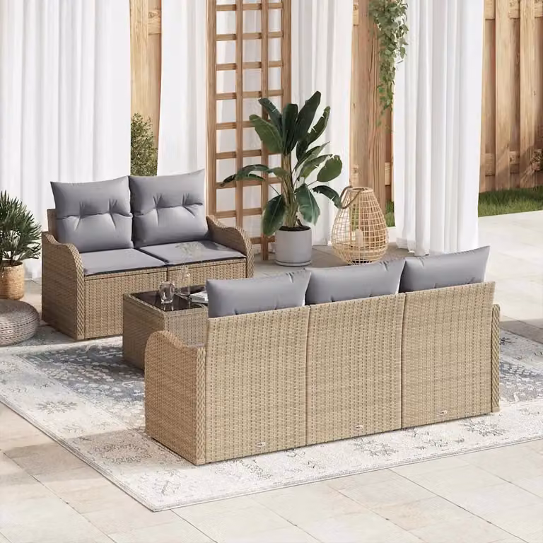 Set Divano da Giardino a L vidaXL Beige con Cuscini e Tavolino, Design Moderno in Polyrattan e Metallo con Struttura in Acciaio Verniciato a Polvere