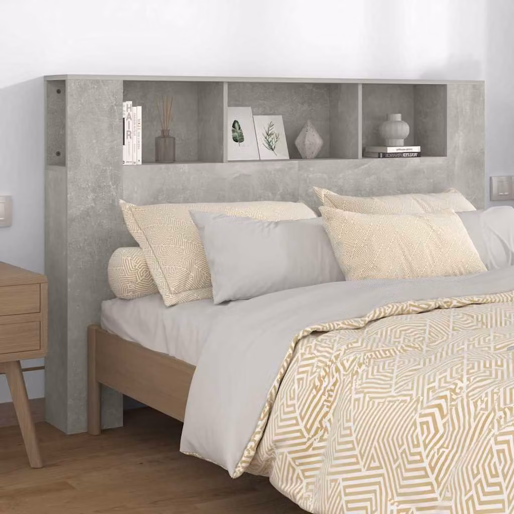 Testiera per letto con scomparti integrati vidaXL in legno MDF Grigio Cemento L: 160 cm, P: 18,5 cm, H: 104,5 cm