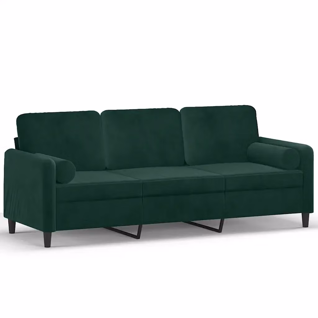 Divano a 3 posti moderno vidaXL in velluto verde con cuscini e coperture rimovibili L: 198 cm, P: 80 cm, H: 77 cm – 2