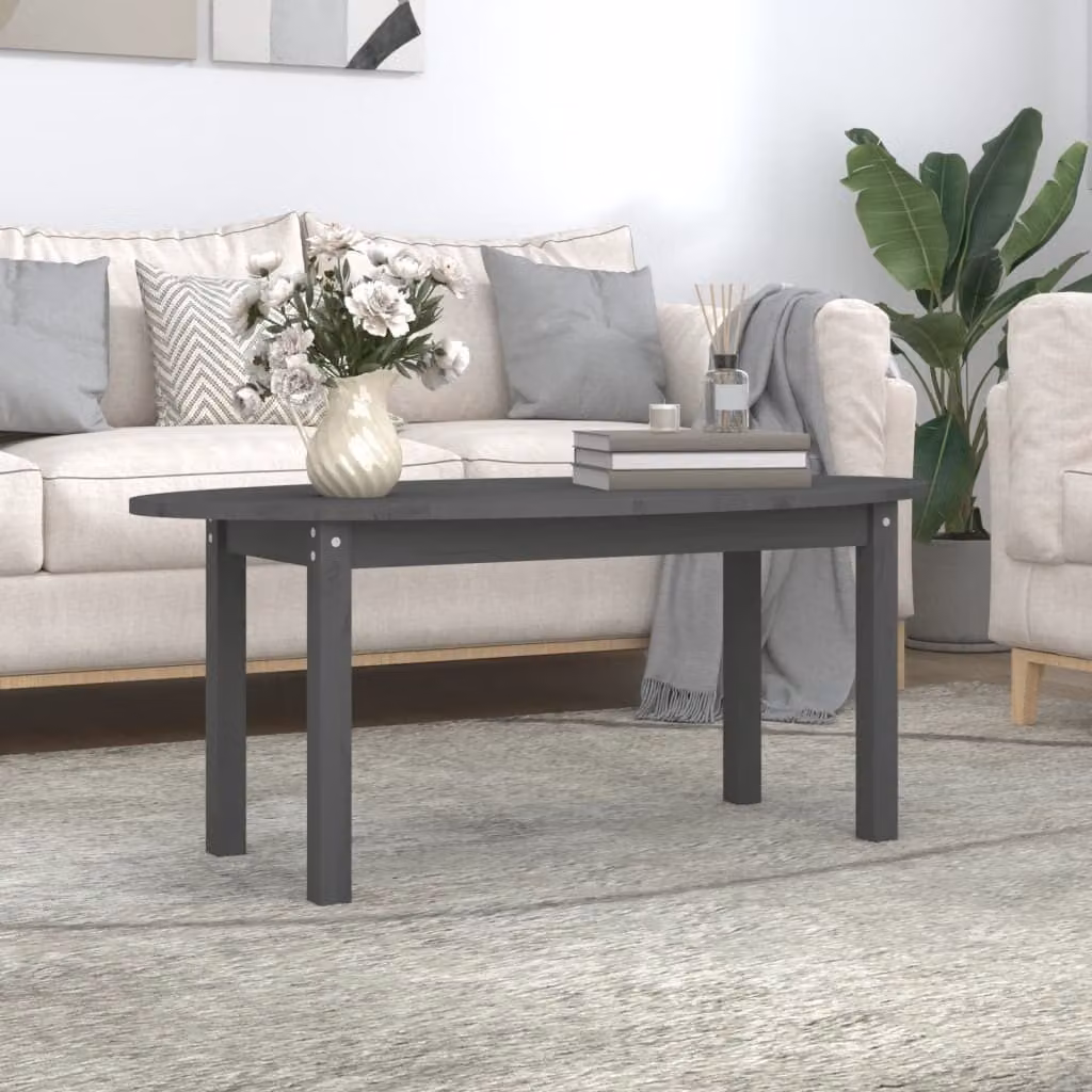 vidaXL Tavolino grigio 110x55x45 cm in legno di pino massiccio - Tavolino - Tavoli da caffè - Tavolino - Tavolino da divano