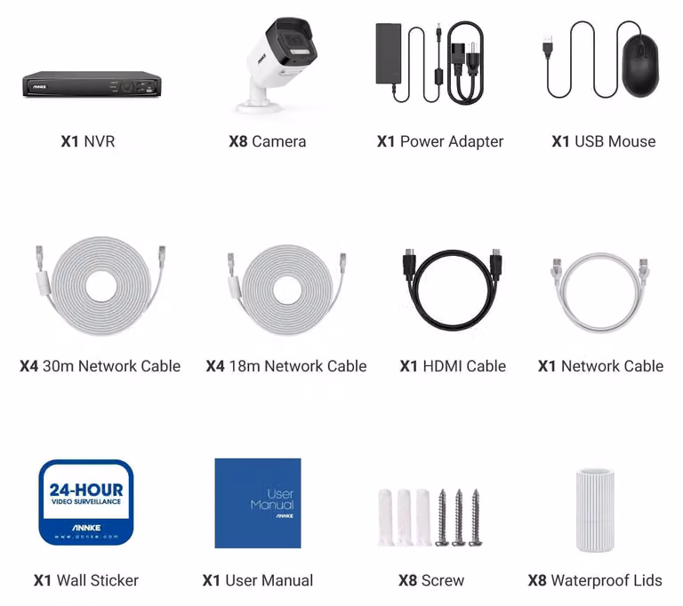Sistema di sicurezza PoE 3K con registratore a 8 canali e telecamere bullet, dotato di microfono integrato e visione notturna