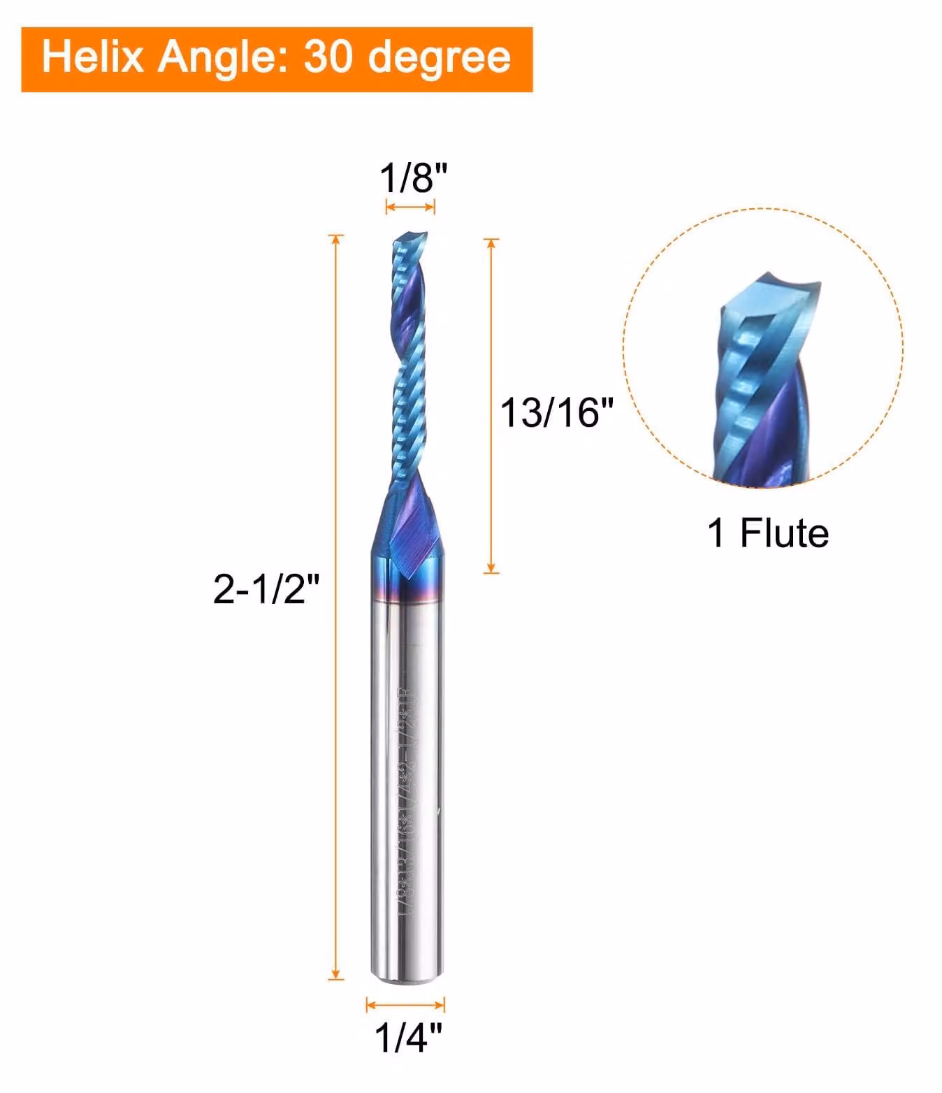 Frese a spirale, acciaio al tungsteno, diametro utensile 1/8", diametro gambo 1/4", rivestimento nano-ceramico blu