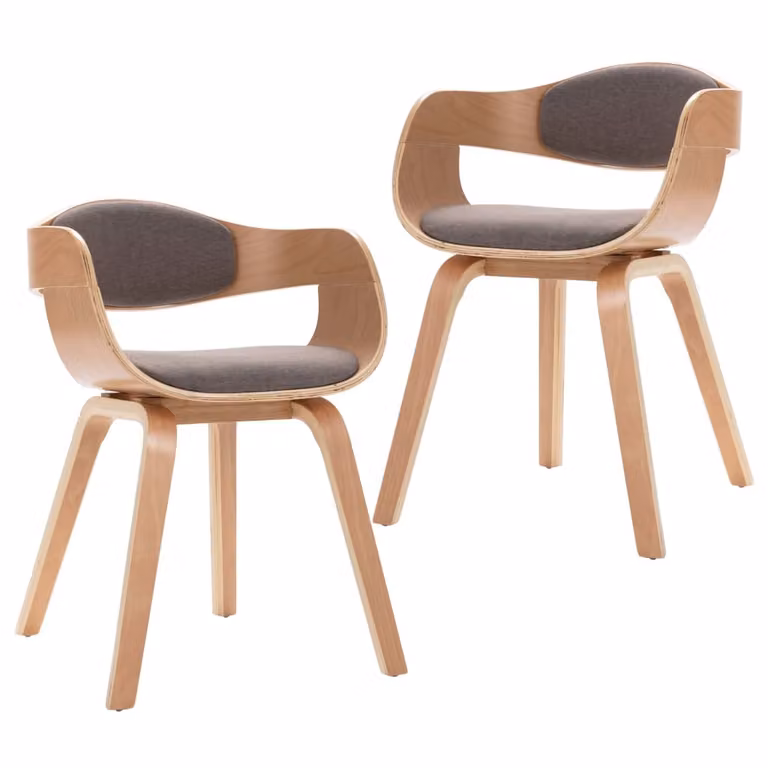 Sedie per sala da pranzo 2 pezzi. Legno di bengala e tessuto color tortora
